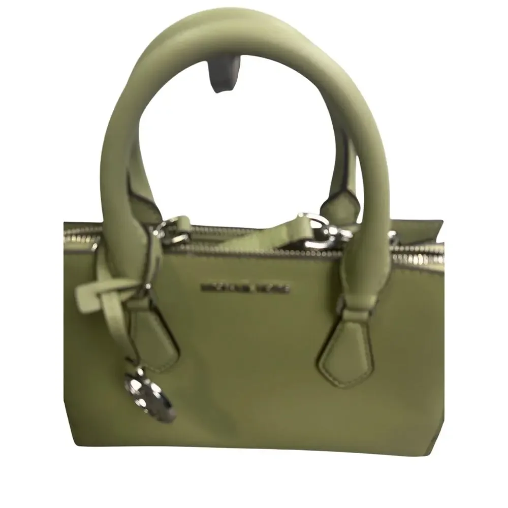 Michael Kors Sheila Light Sage Green Small Satchel Crossbody Bag w/ MK Charm